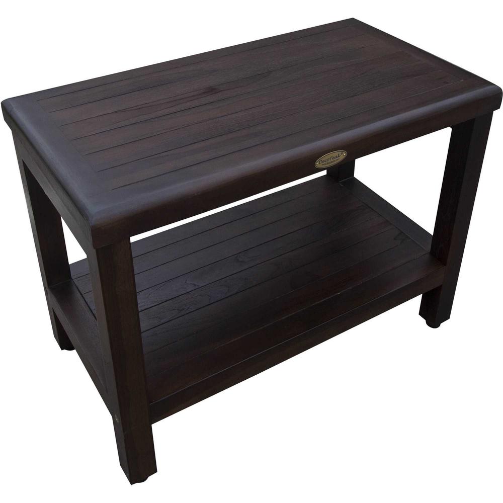 Rectangular Teak Shower Bench with Shelf in Brown Finish - 376667. Picture 2