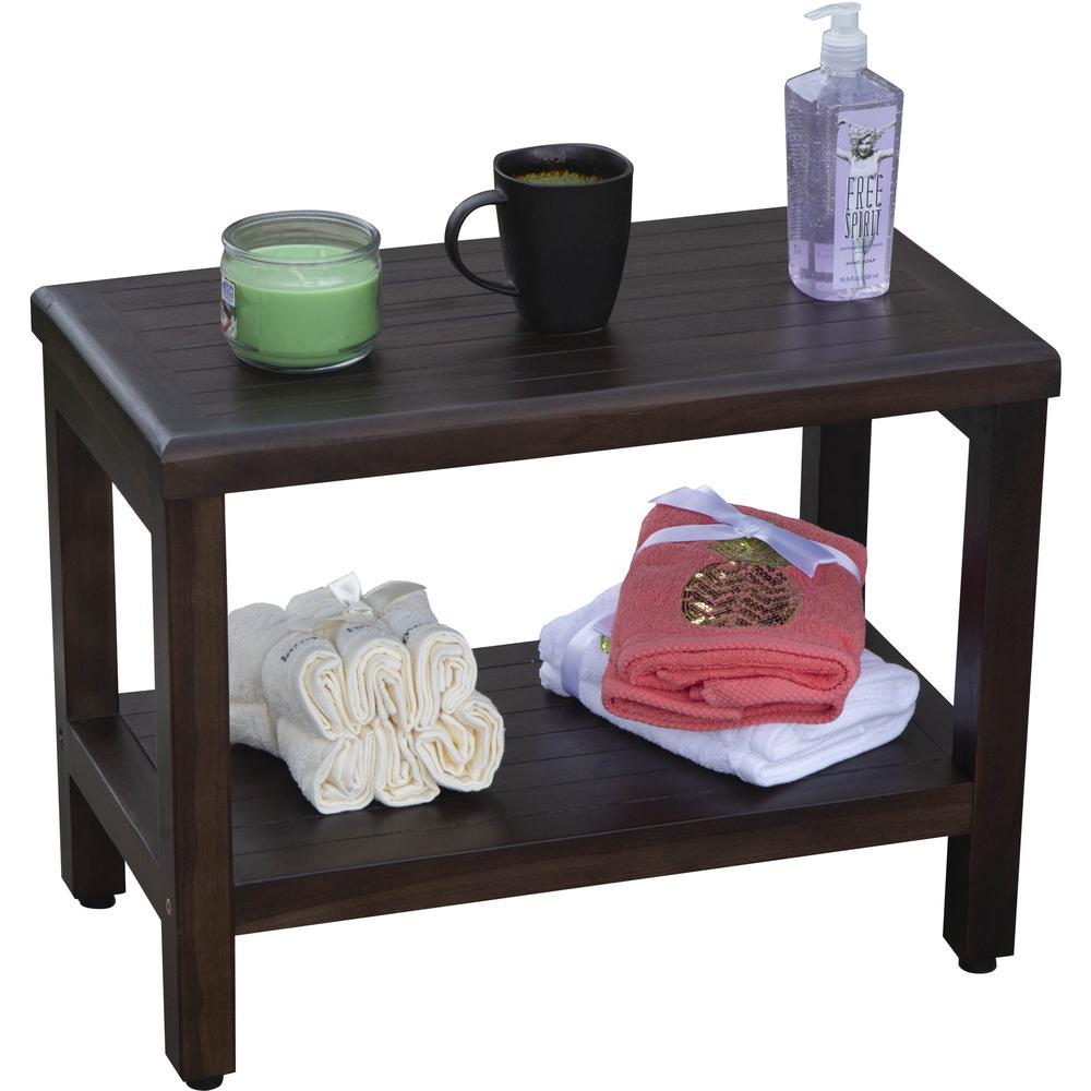 Rectangular Teak Shower Bench with Shelf in Brown Finish - 376667. Picture 3
