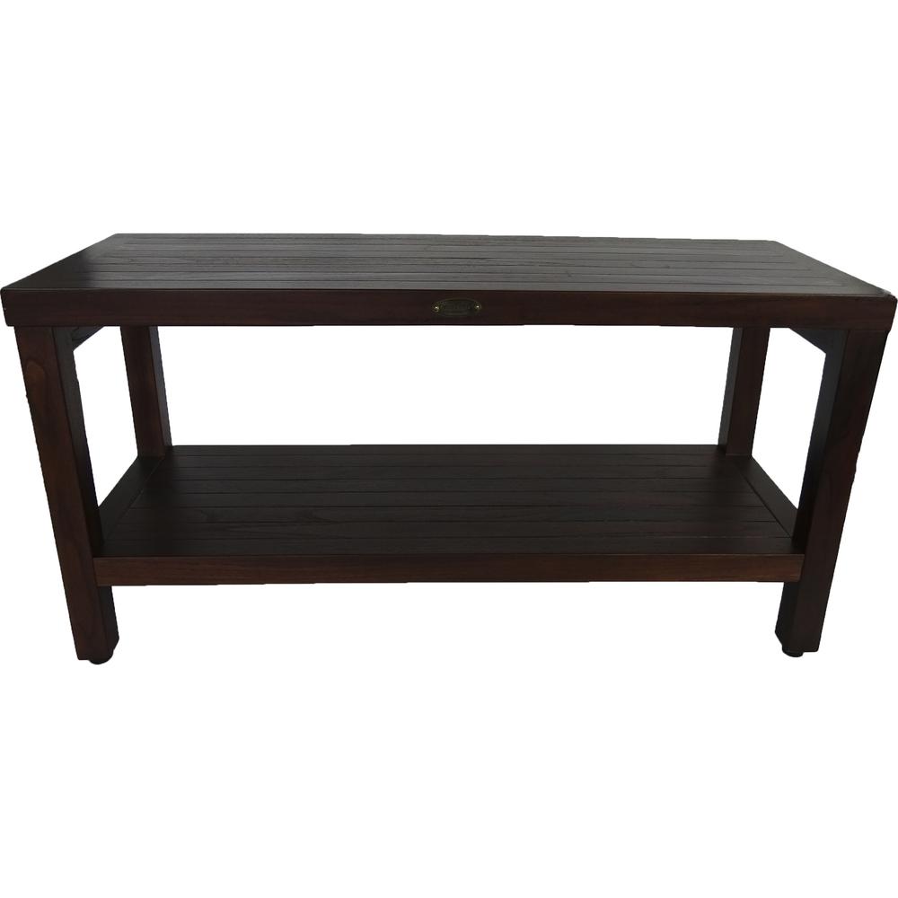 Rectangular Teak Shower Outdoor Bench with Shelf in Brown Finish - 376669. Picture 1
