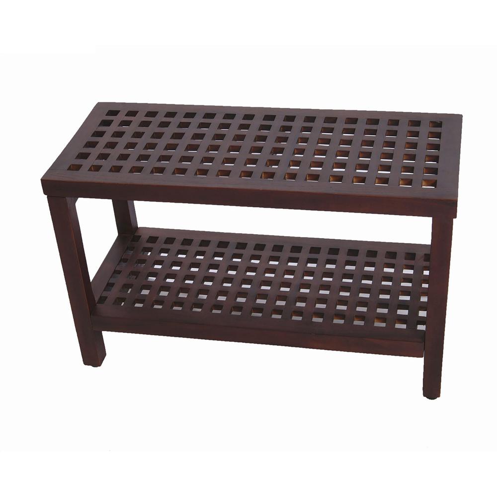 Lattice Teak Shower Bench with Shelf in Brown Finish - 376683. Picture 1