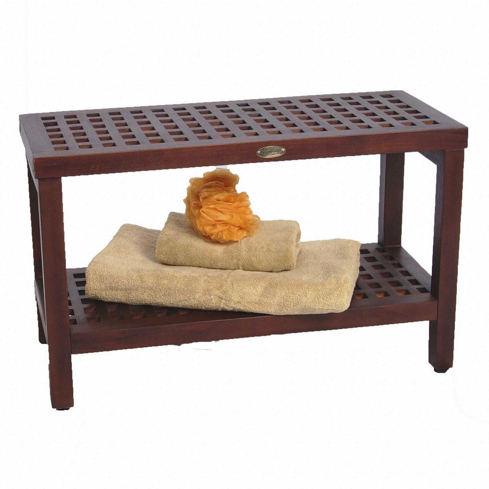 Lattice Teak Shower Bench with Shelf in Brown Finish - 376683. Picture 2
