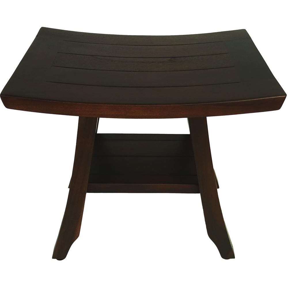 Compact Curvilinear Teak Shower or Outdoor Bench with Shelf in Brown Finish - 376695. Picture 3