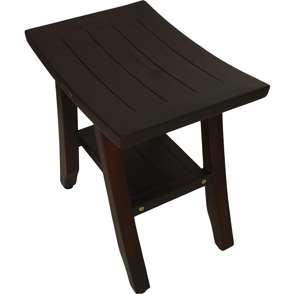 Compact Curvilinear Teak Shower or Outdoor Bench with Shelf in Brown Finish - 376695. Picture 5