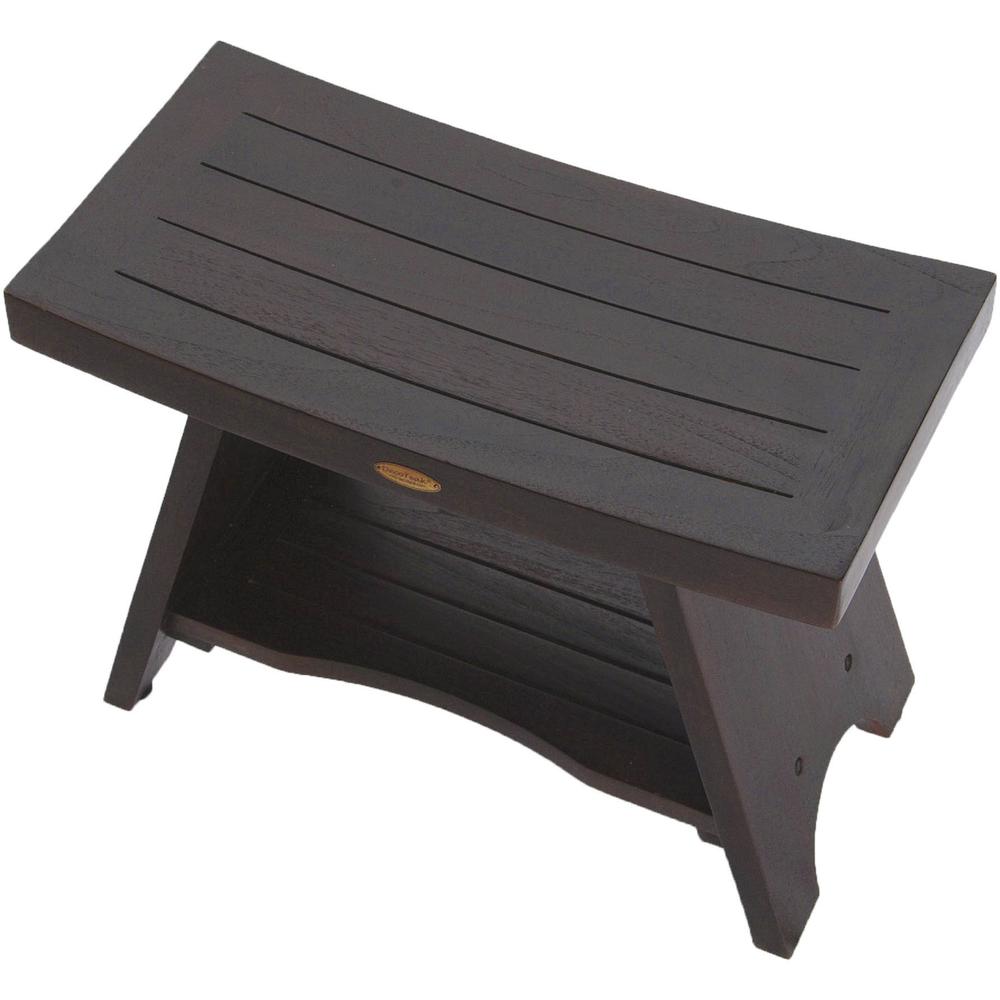 Teak Rectangular Shower Bench with Shelf in Brown Finish - 376696. Picture 3