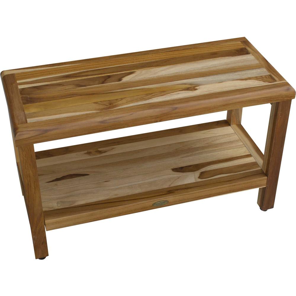 Rectangular Teak Shower Bench with Shelf in Natural Finish - 376698. Picture 2
