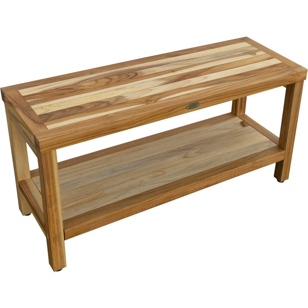 Large Rectangular Teak Bench with Shelf in Natural Finish - 376700. Picture 1