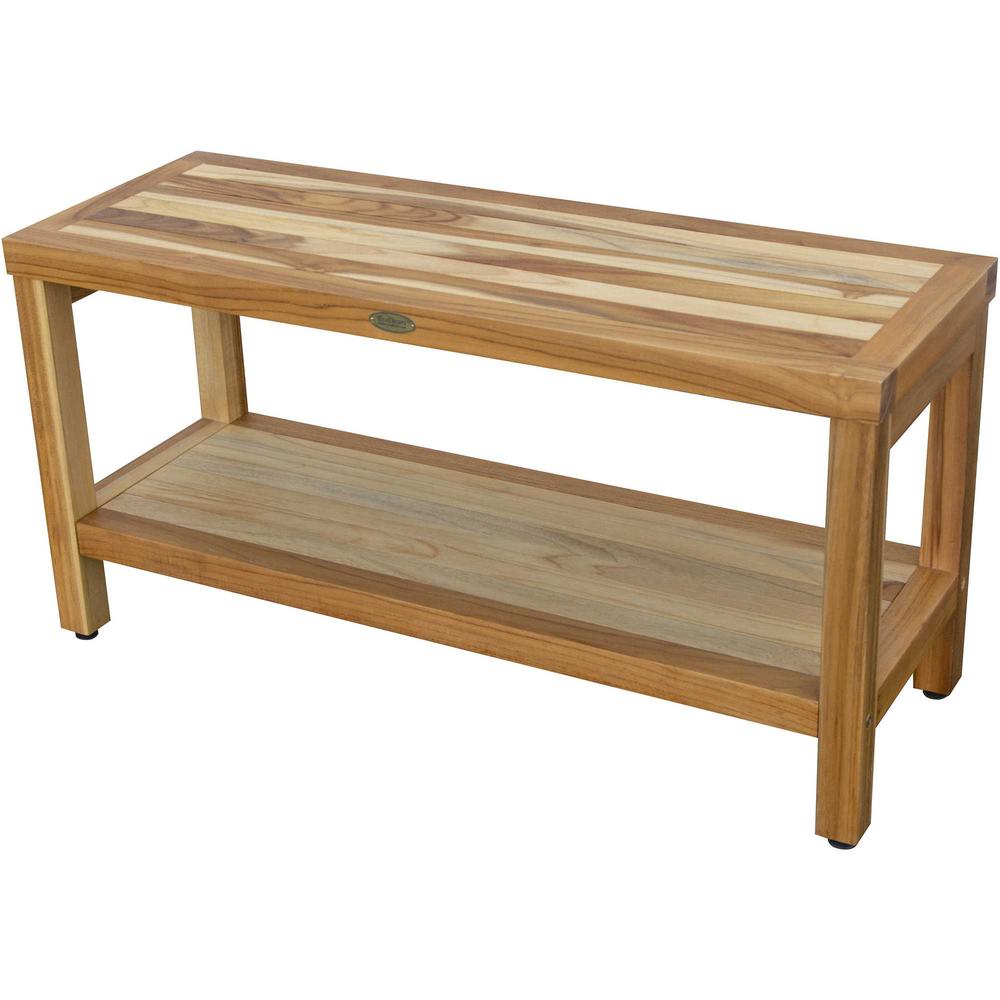 Large Rectangular Teak Bench with Shelf in Natural Finish - 376700. Picture 3