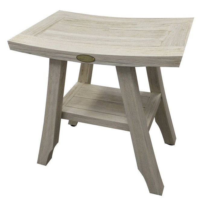 Compact Square Teak Shower Stool with Shelf in White Finish - 376703. The main picture.
