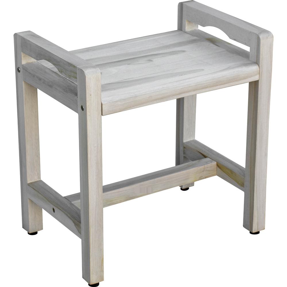 Rectangular Teak Shower Bench with Handles in White Finish - 376708. Picture 1