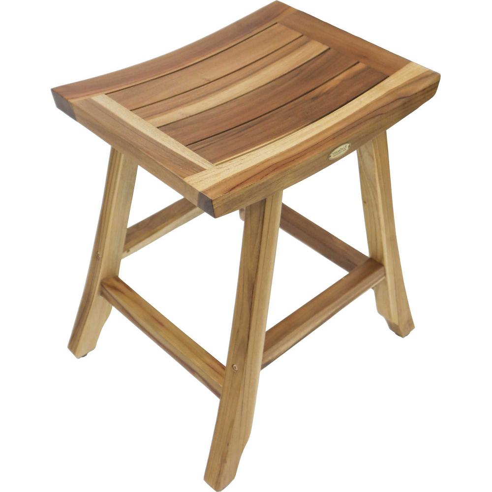 Compact Rectangular Teak Shower Outdoor Bench with Shelf in  Natural Finish - 376716. Picture 3