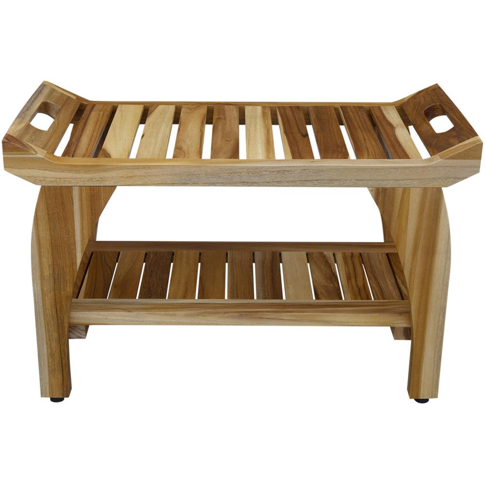 Rectangular Teak Shower Bench with Handles in Natural Finish - 376722. Picture 1