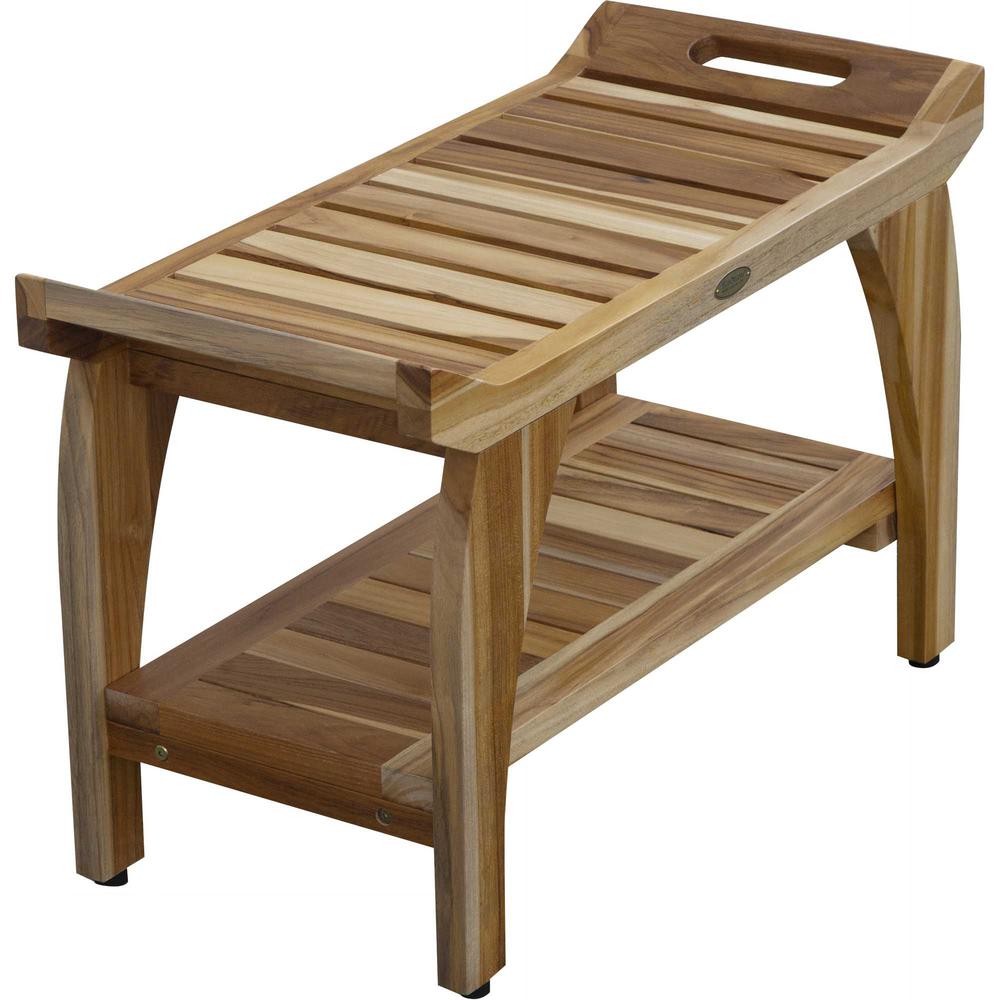 Rectangular Teak Shower Bench with Handles in Natural Finish - 376722. Picture 2