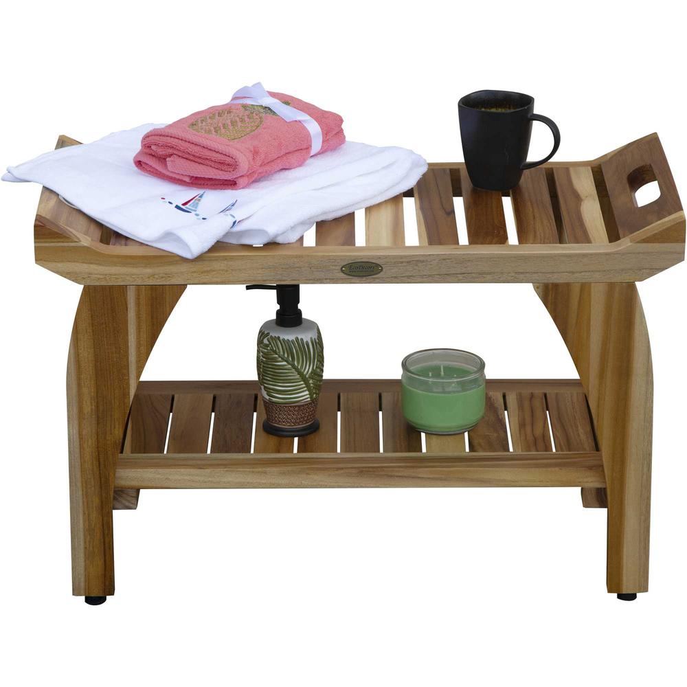Rectangular Teak Shower Bench with Handles in Natural Finish - 376722. Picture 3