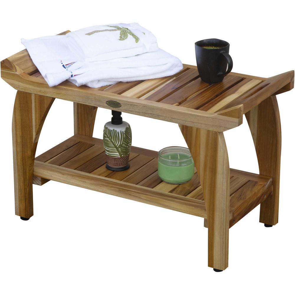 Rectangular Teak Shower Bench with Handles in Natural Finish - 376722. Picture 4
