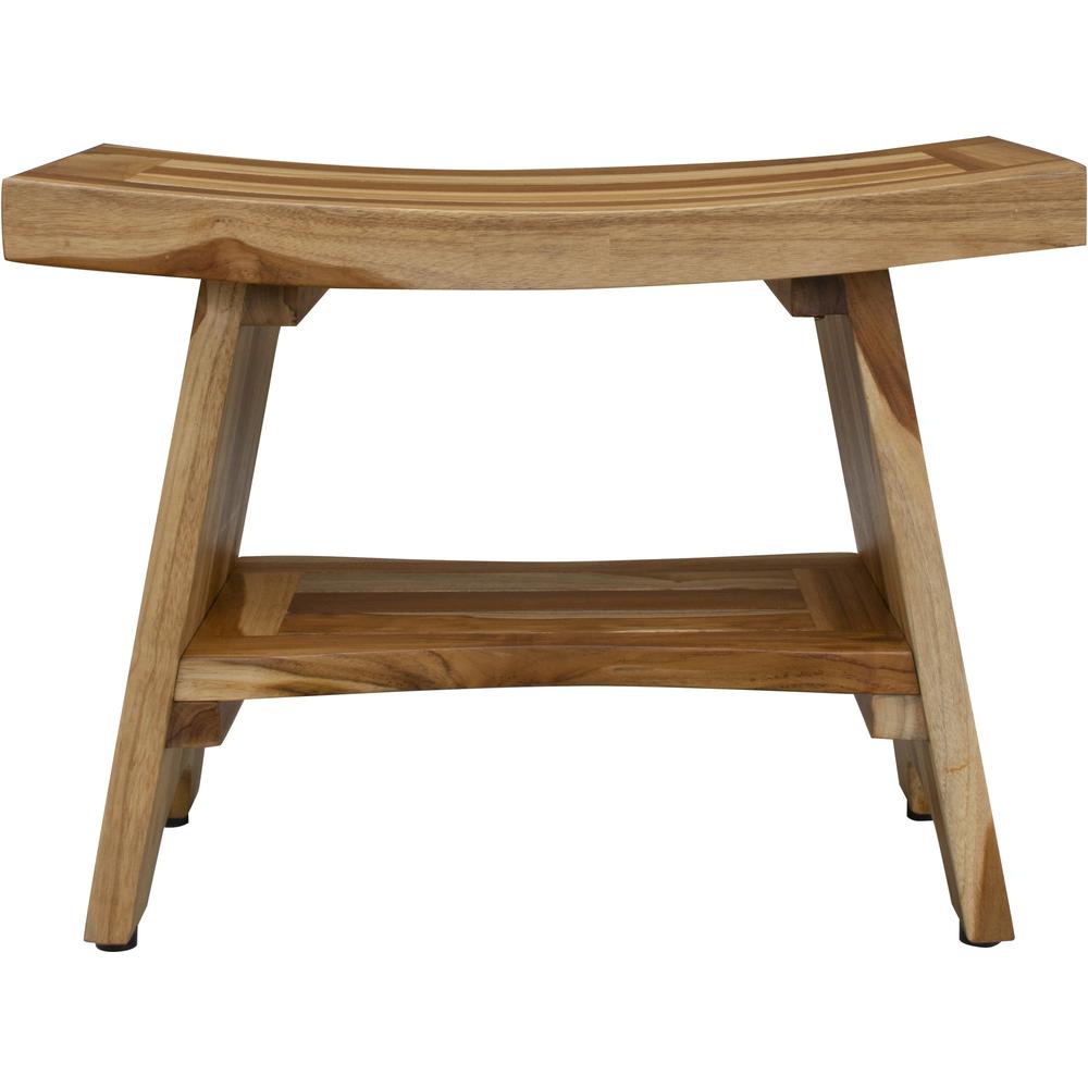 Contemporary Teak Shower Bench with Shelf in Natural Finish - 376728. Picture 1