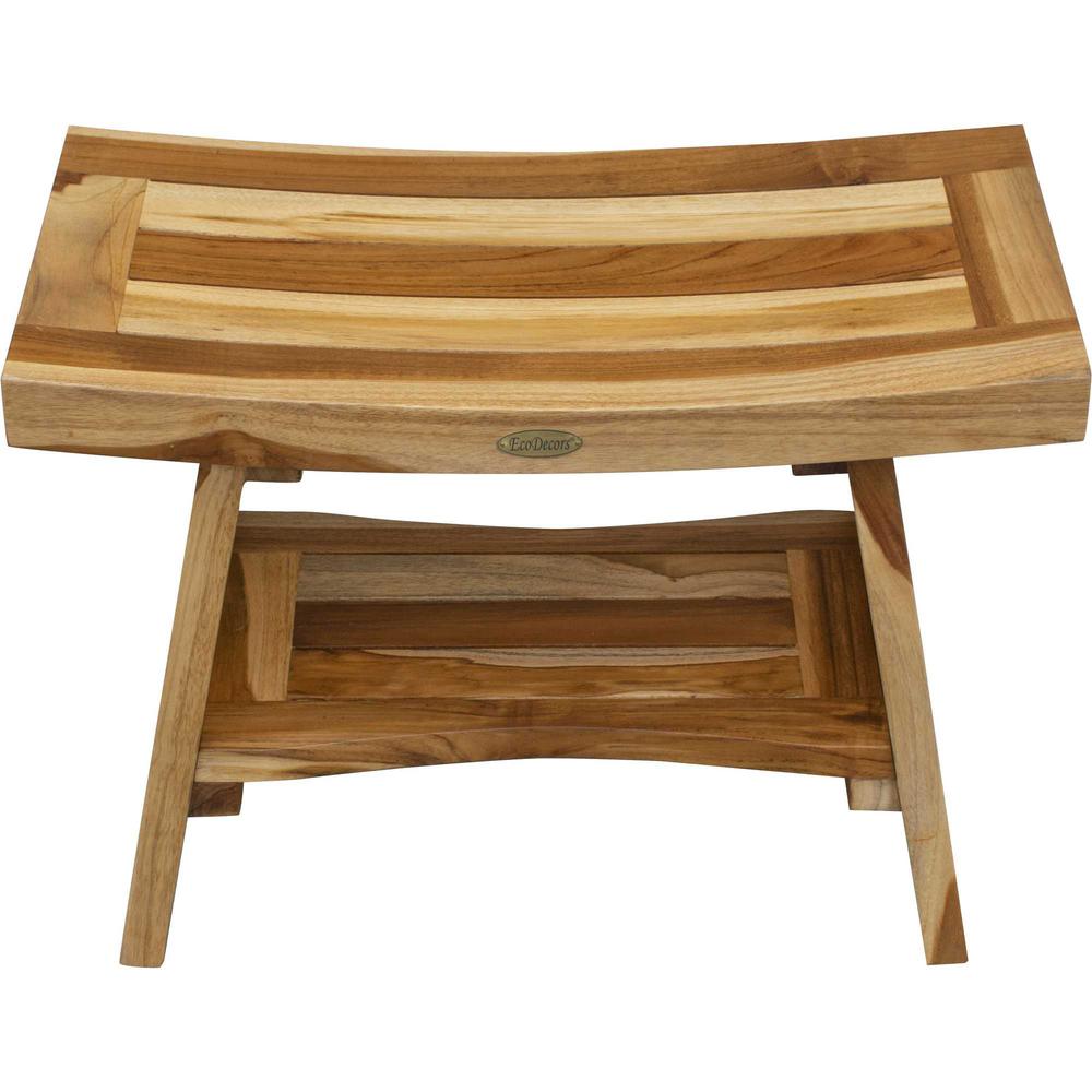 Contemporary Teak Shower Bench with Shelf in Natural Finish - 376728. Picture 3