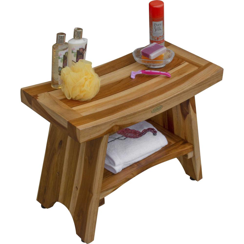 Contemporary Teak Shower Bench with Shelf in Natural Finish - 376728. Picture 5