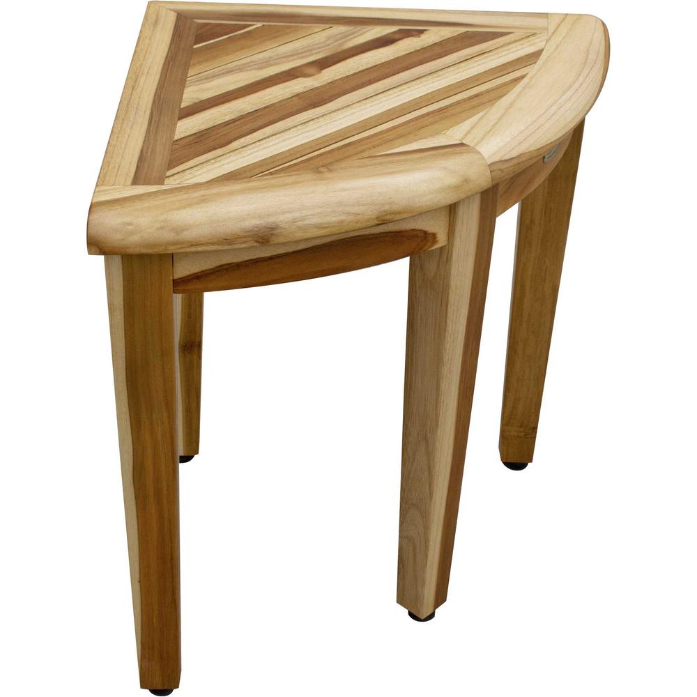 16" Compact Teak Corner Shower Stool with Shelf in Natural Finish - 376731. Picture 2