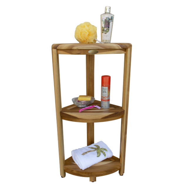 Compact Teak 3 tier Corner Shower Outdoor Bench in Natural Finish - 376737. Picture 5