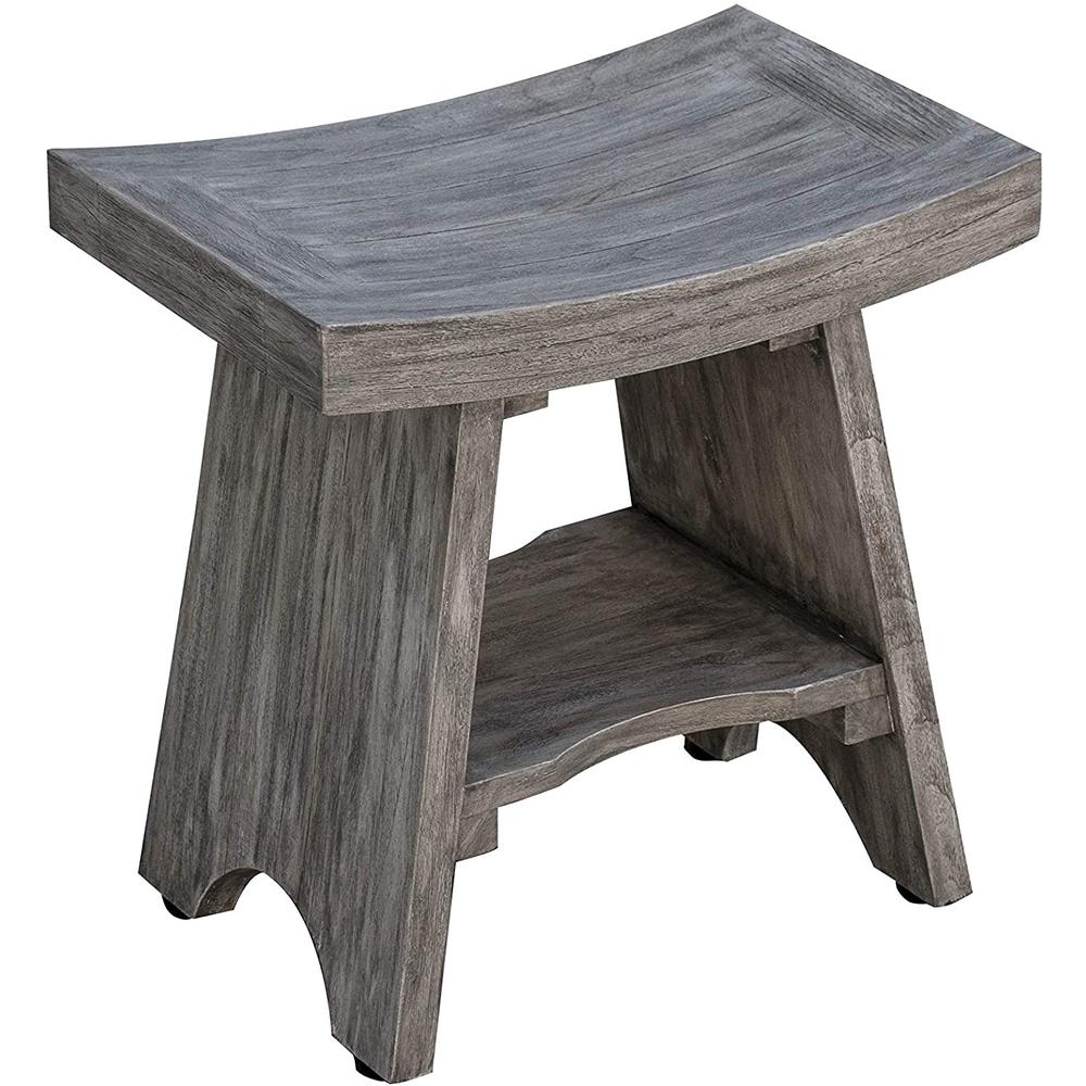Contemporary Teak Shower or Bench with Shelf in Gray Finish - 376753. Picture 2