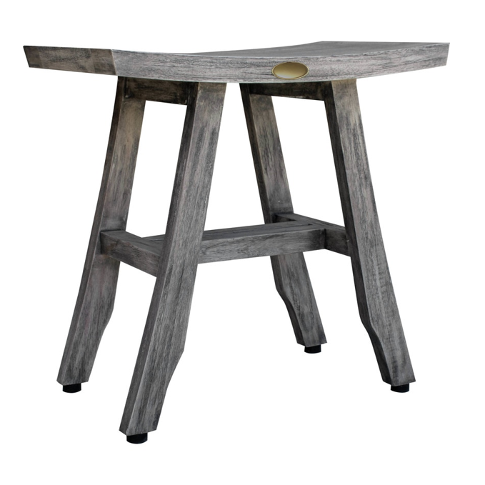 Compact Contemporary Teak Shower Stool in Gray Finish - 376758. Picture 1