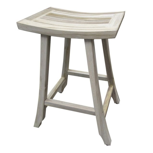 Compact Curvilinear Teak Shower Outdoor Bench in Driftwood Finish - 376788. Picture 2