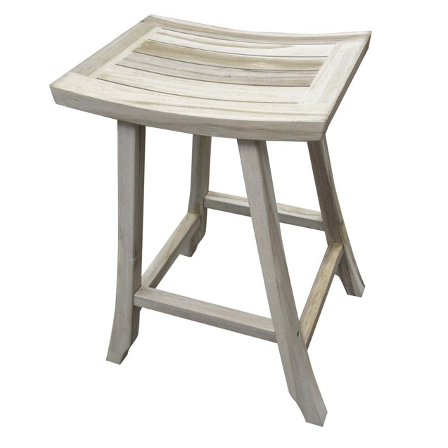 Compact Curvilinear Teak Shower Outdoor Bench in Driftwood Finish - 376788. Picture 4