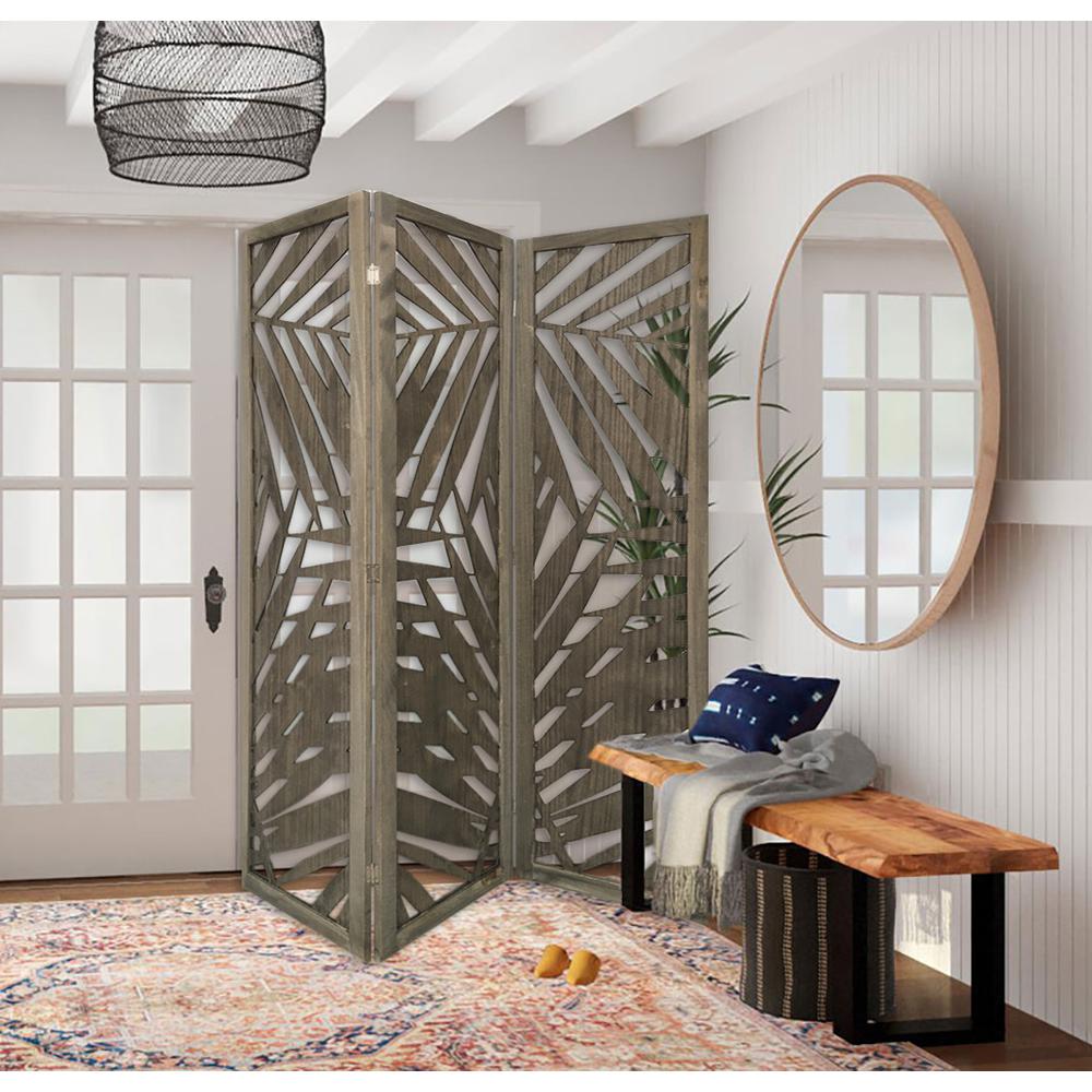 3 Panel Grey Room Divider with Tropical leaf - 376794. Picture 2