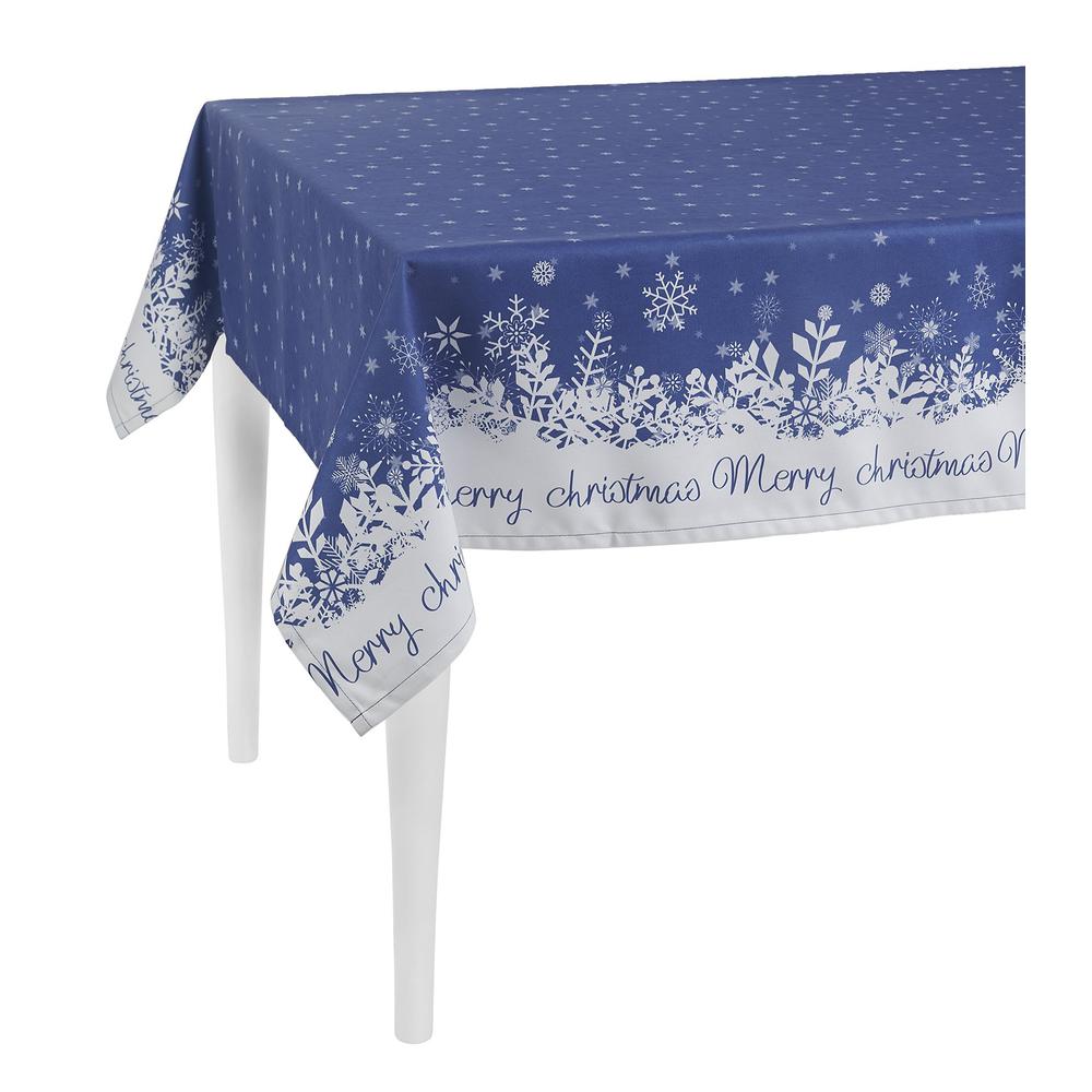 104" Merry Christmas Printed Rectangle Tablecloth in Blue - 376825. Picture 2