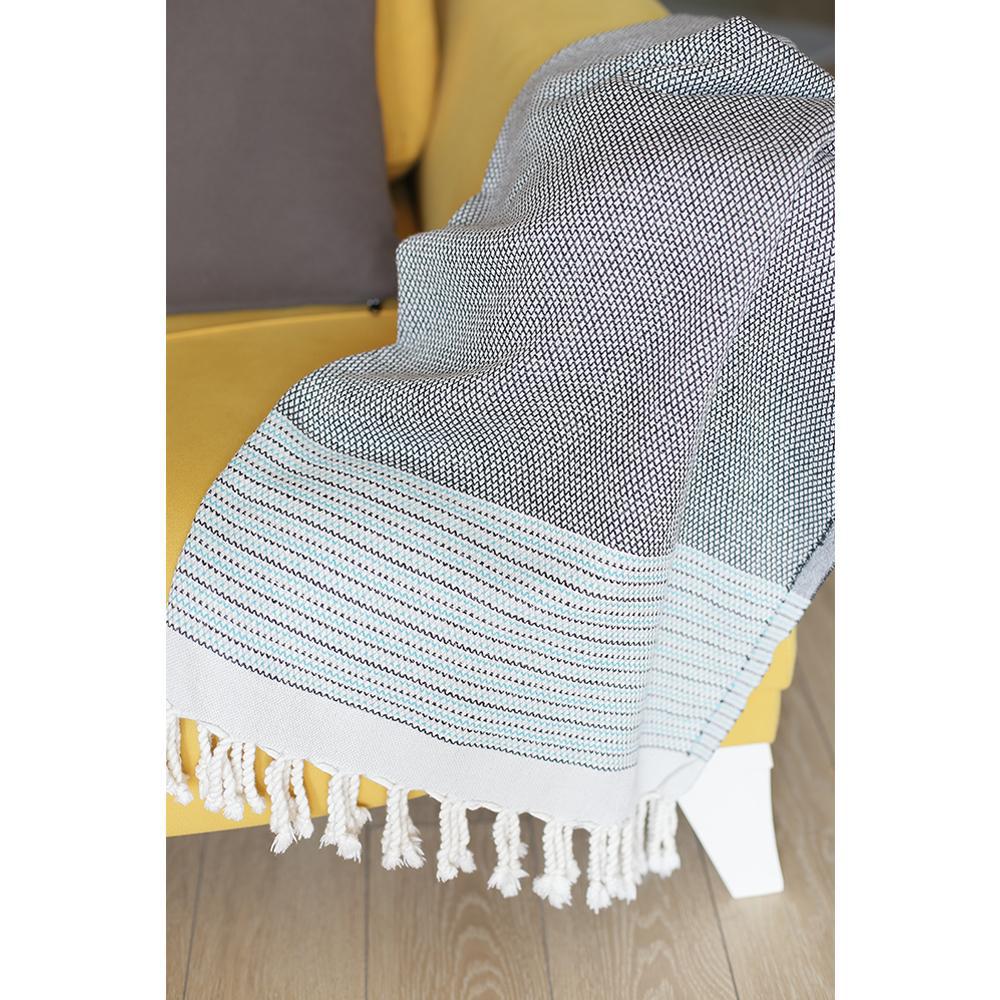 Grey and Blue Striped Turkish Towel or Throw Blanket - 376835. Picture 2