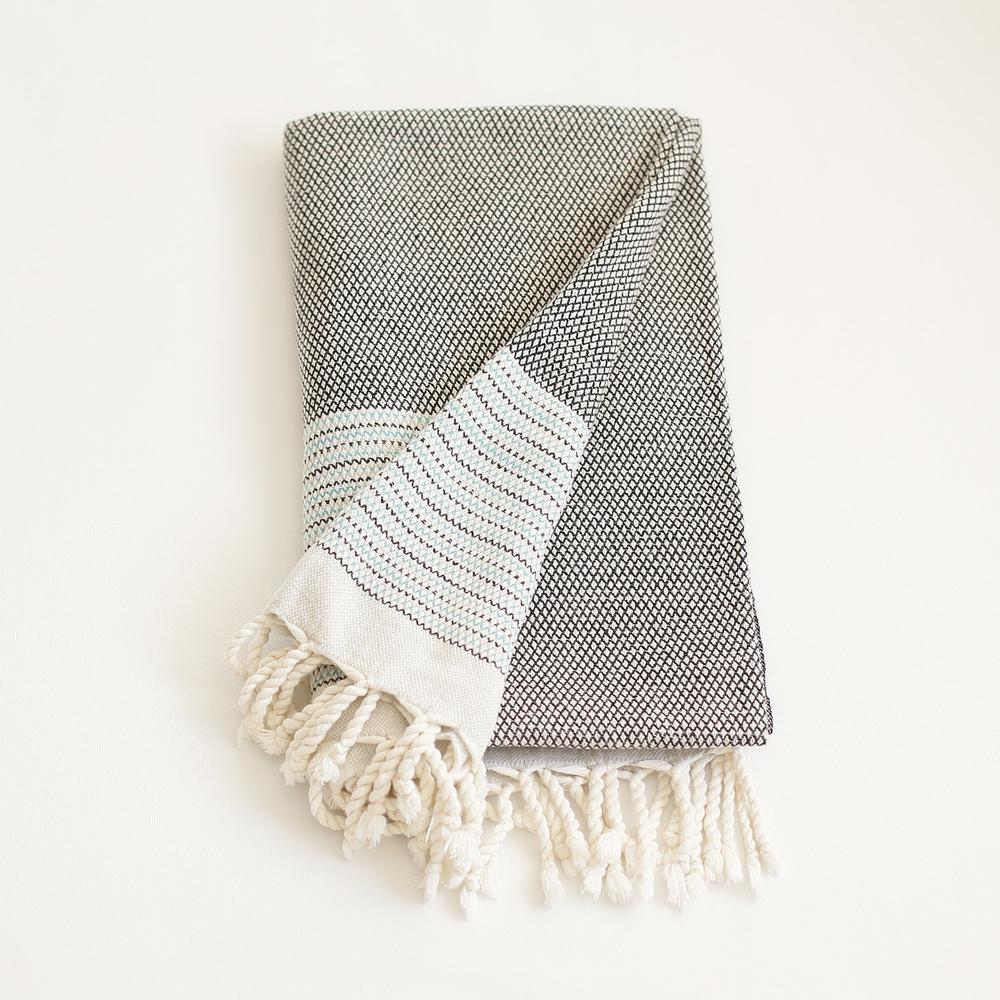 Grey and Blue Striped Turkish Towel or Throw Blanket - 376835. Picture 4