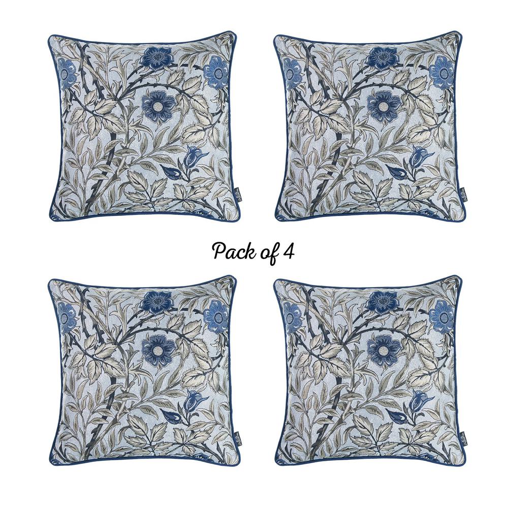 Set of 4 17" Jacquard Leaf Throw Pillow Cover in Blue - 376850. Picture 2