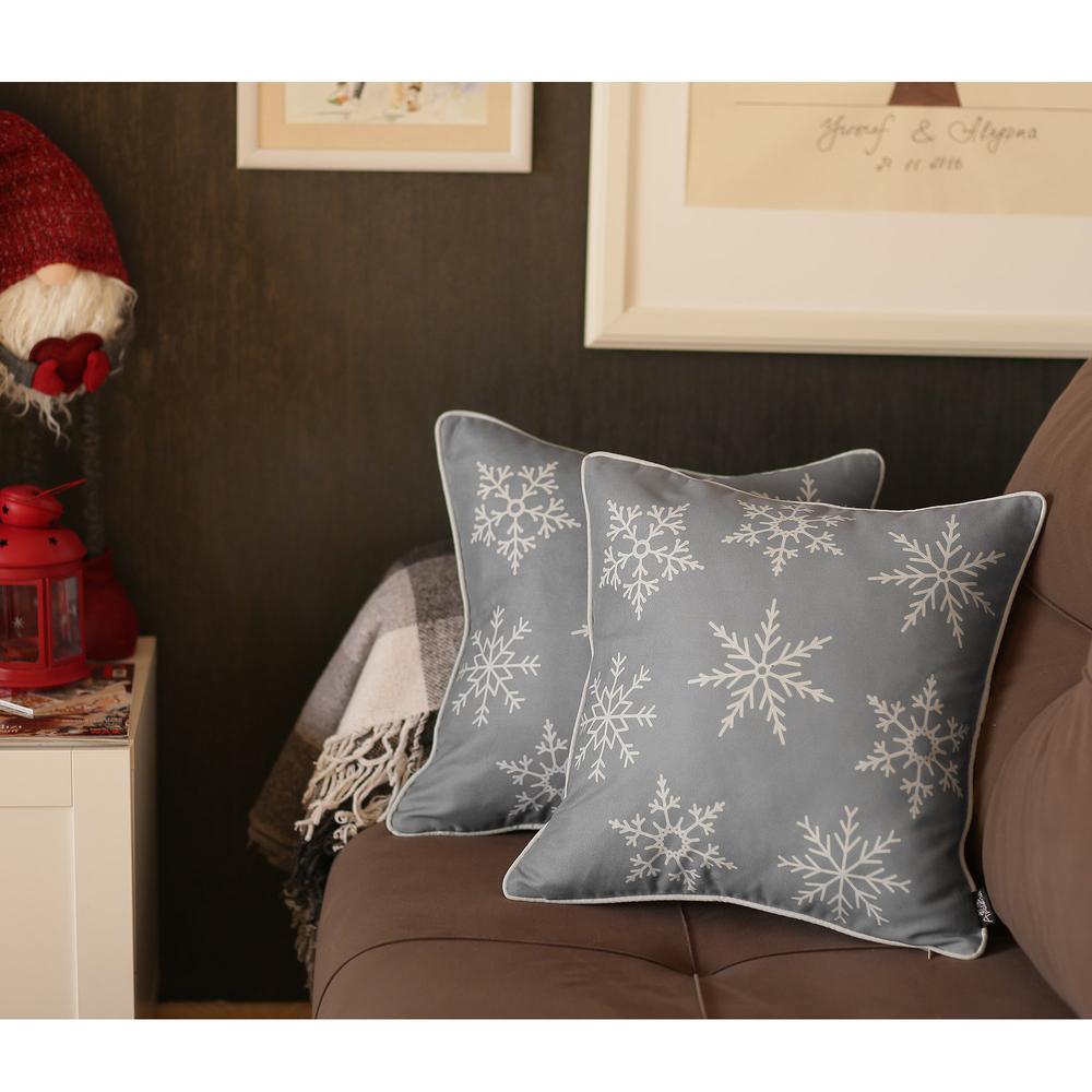 Set of 4 18" Christmas Snowflakes Throw Pillow Cover in Gray - 376860. Picture 1