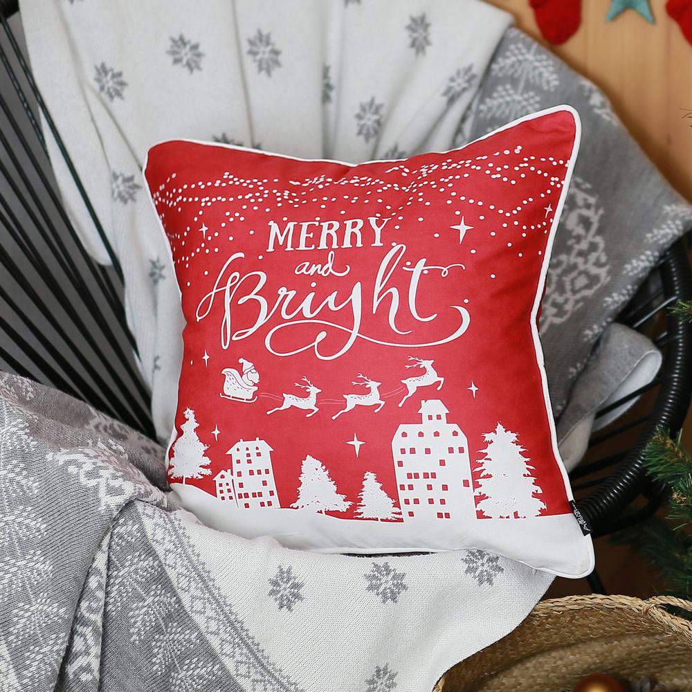 Set of 4 18" Christmas Merry Bright Throw Pillow Cover in Multicolor - 376861. Picture 1