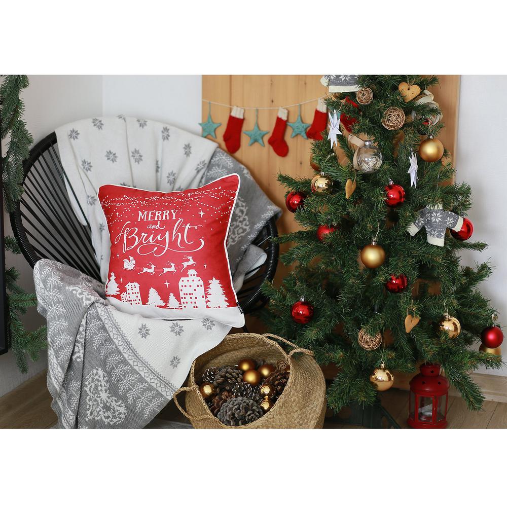 Set of 4 18" Christmas Merry Bright Throw Pillow Cover in Multicolor - 376861. Picture 2