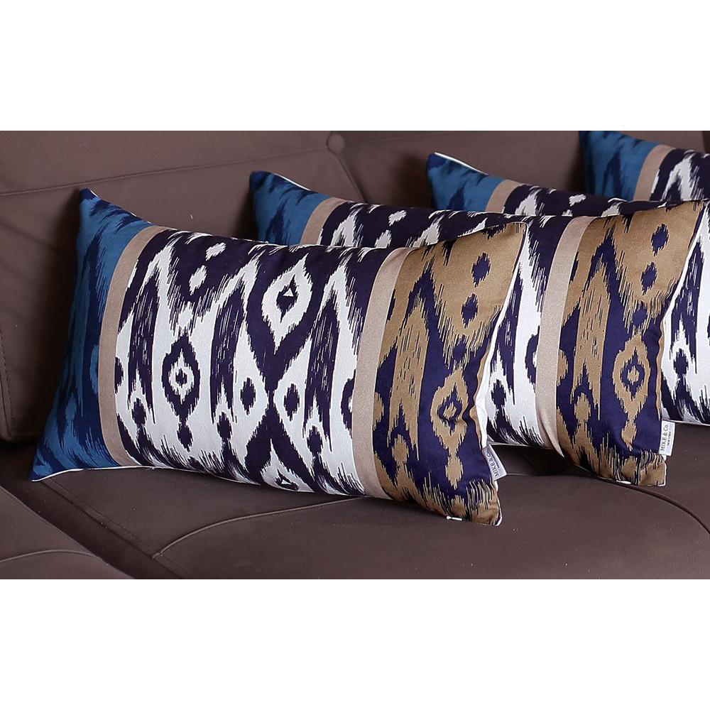 Set of 4 Brown and Blue Ikat Design Lumbar Pillow Covers - 376869. Picture 2
