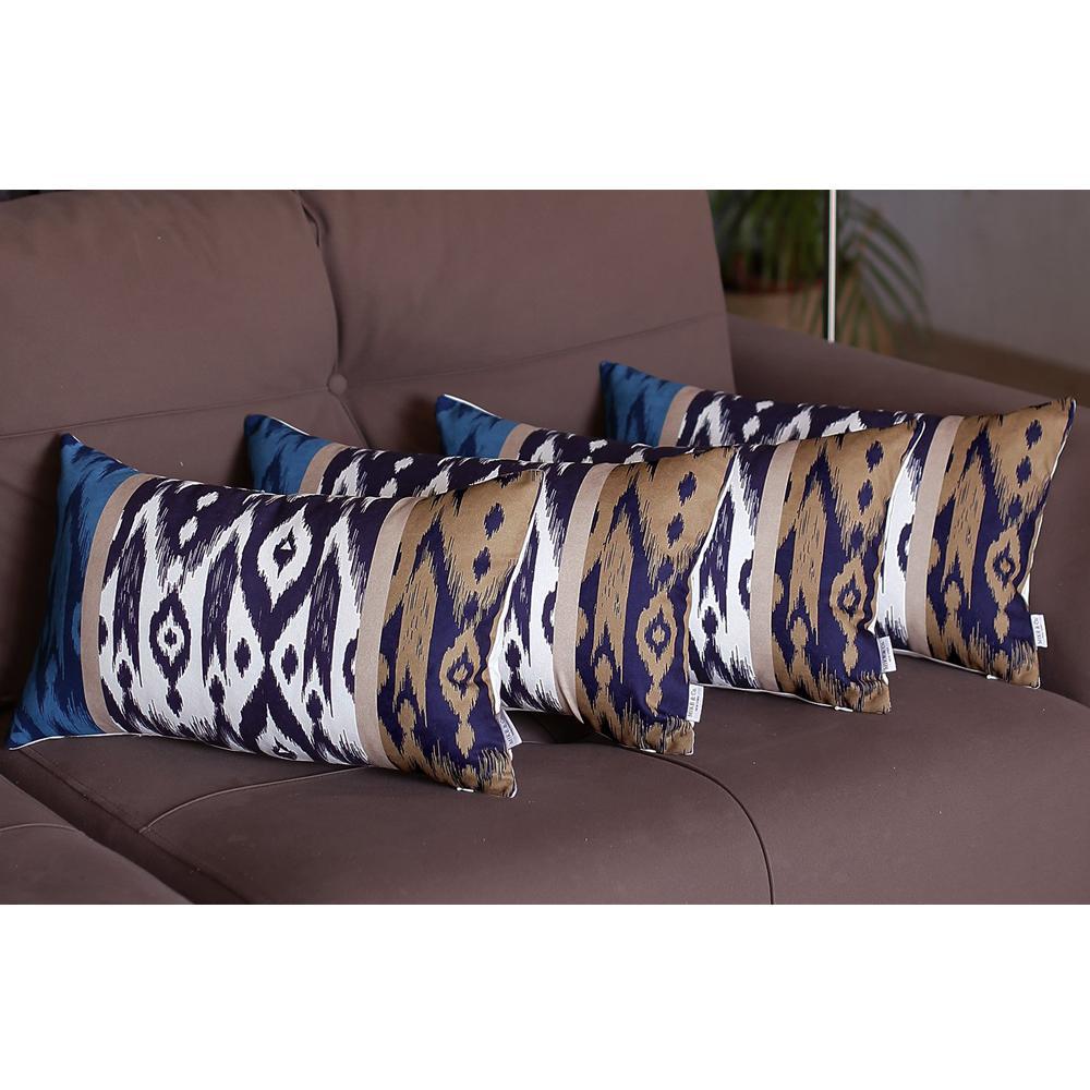 Set of 4 Brown and Blue Ikat Design Lumbar Pillow Covers - 376869. Picture 3