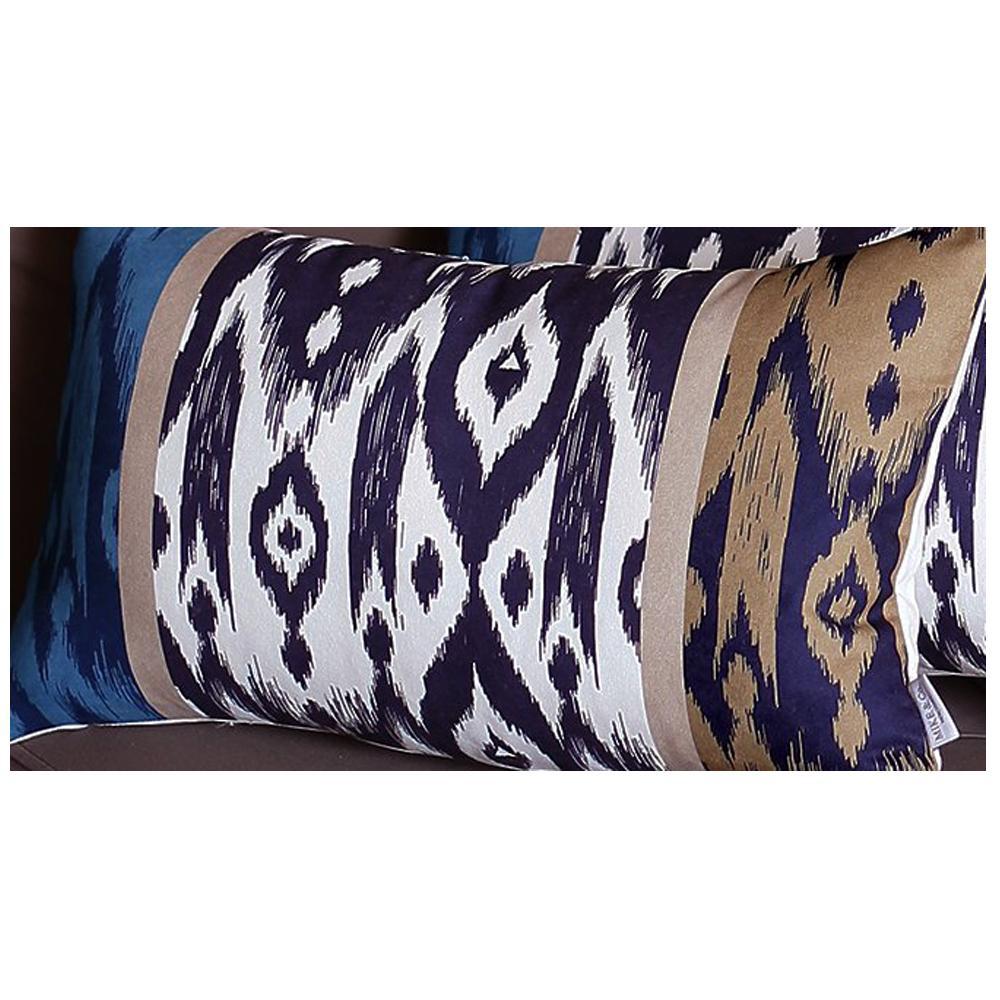 Set of 4 Brown and Blue Ikat Design Lumbar Pillow Covers - 376869. Picture 4