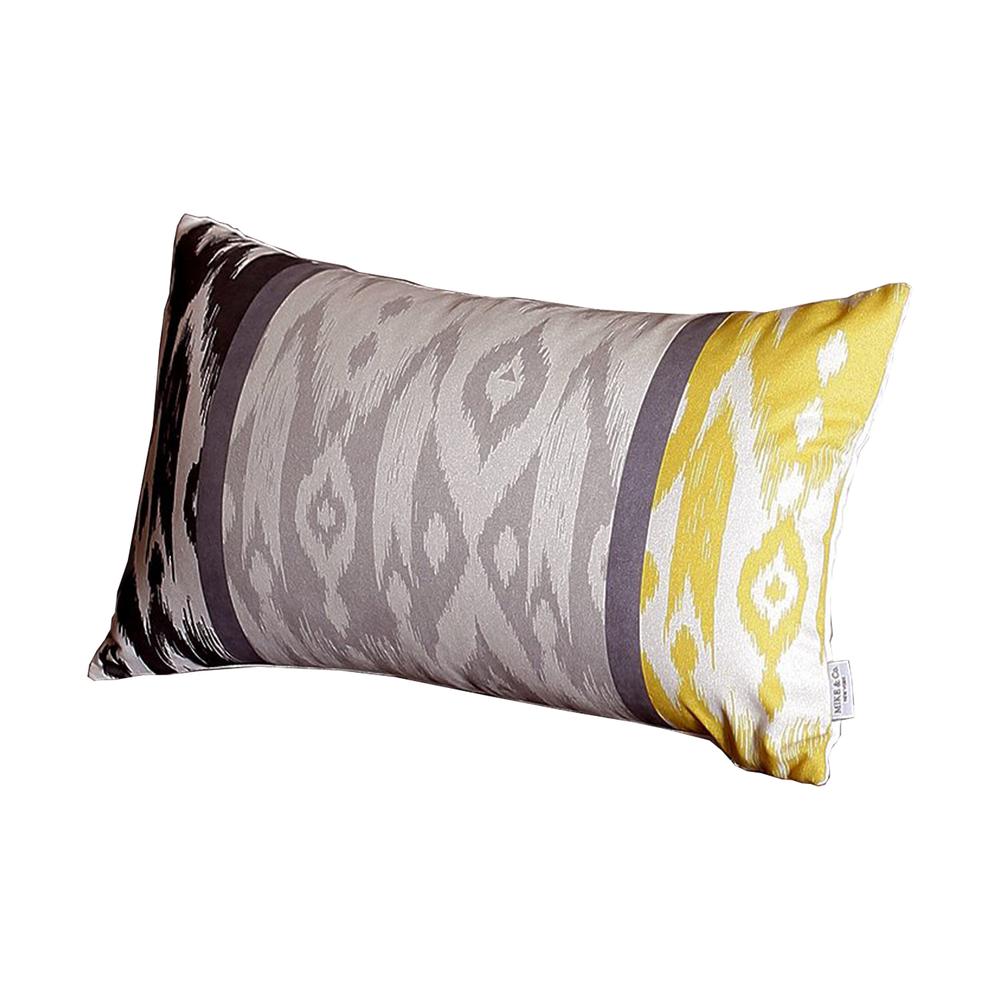 Set of 4 Gray and Yellow Ikat Lumbar Pillow Covers - 376872. Picture 2
