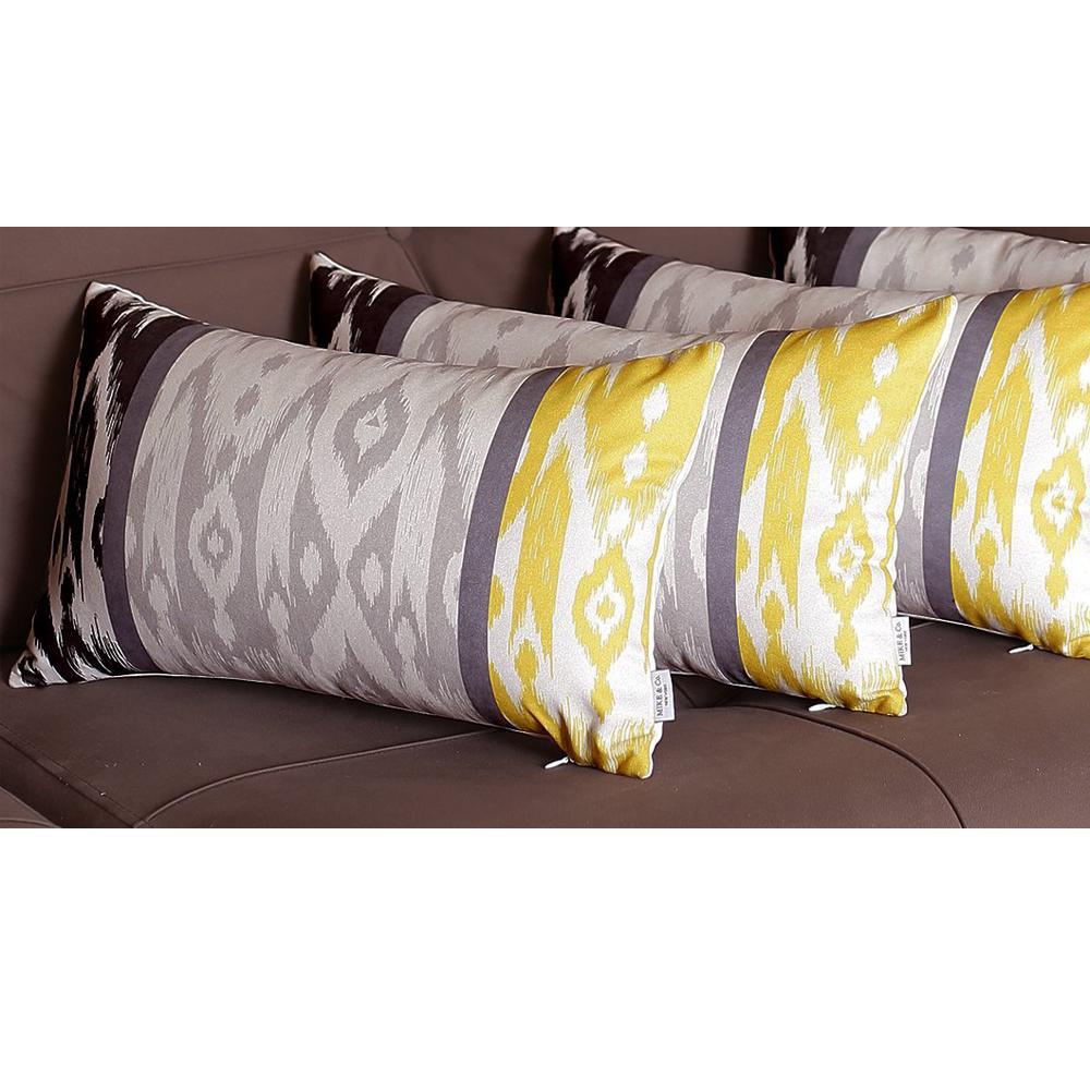 Set of 4 Gray and Yellow Ikat Lumbar Pillow Covers - 376872. Picture 3