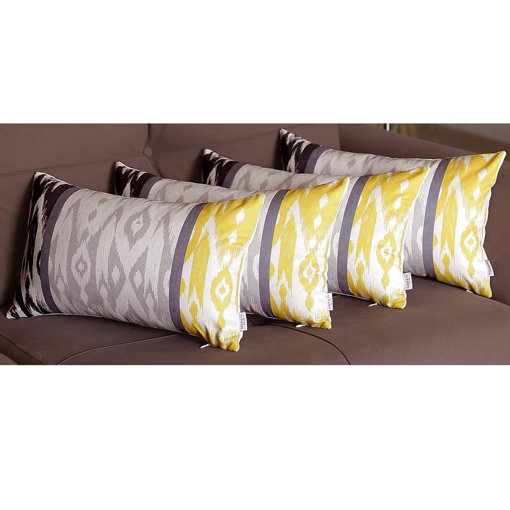 Set of 4 Gray and Yellow Ikat Lumbar Pillow Covers - 376872. Picture 4