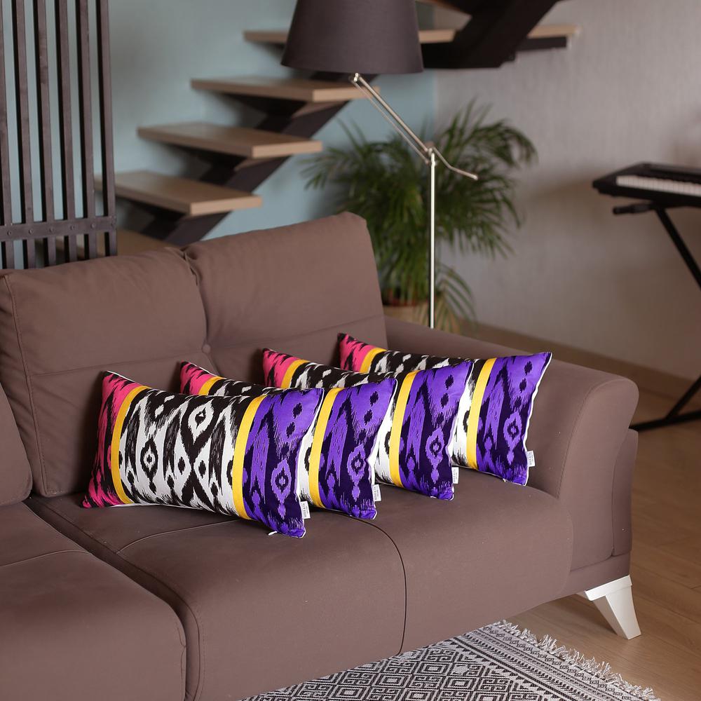 Set of 4 Purple and Pink Ikat Design Lumbar Pillow Covers - 376873. Picture 1