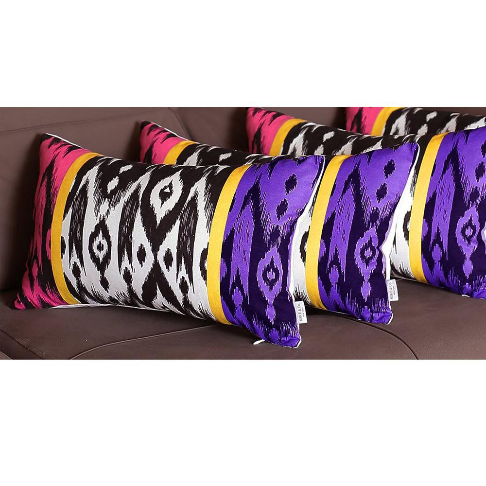 Set of 4 Purple and Pink Ikat Design Lumbar Pillow Covers - 376873. Picture 3