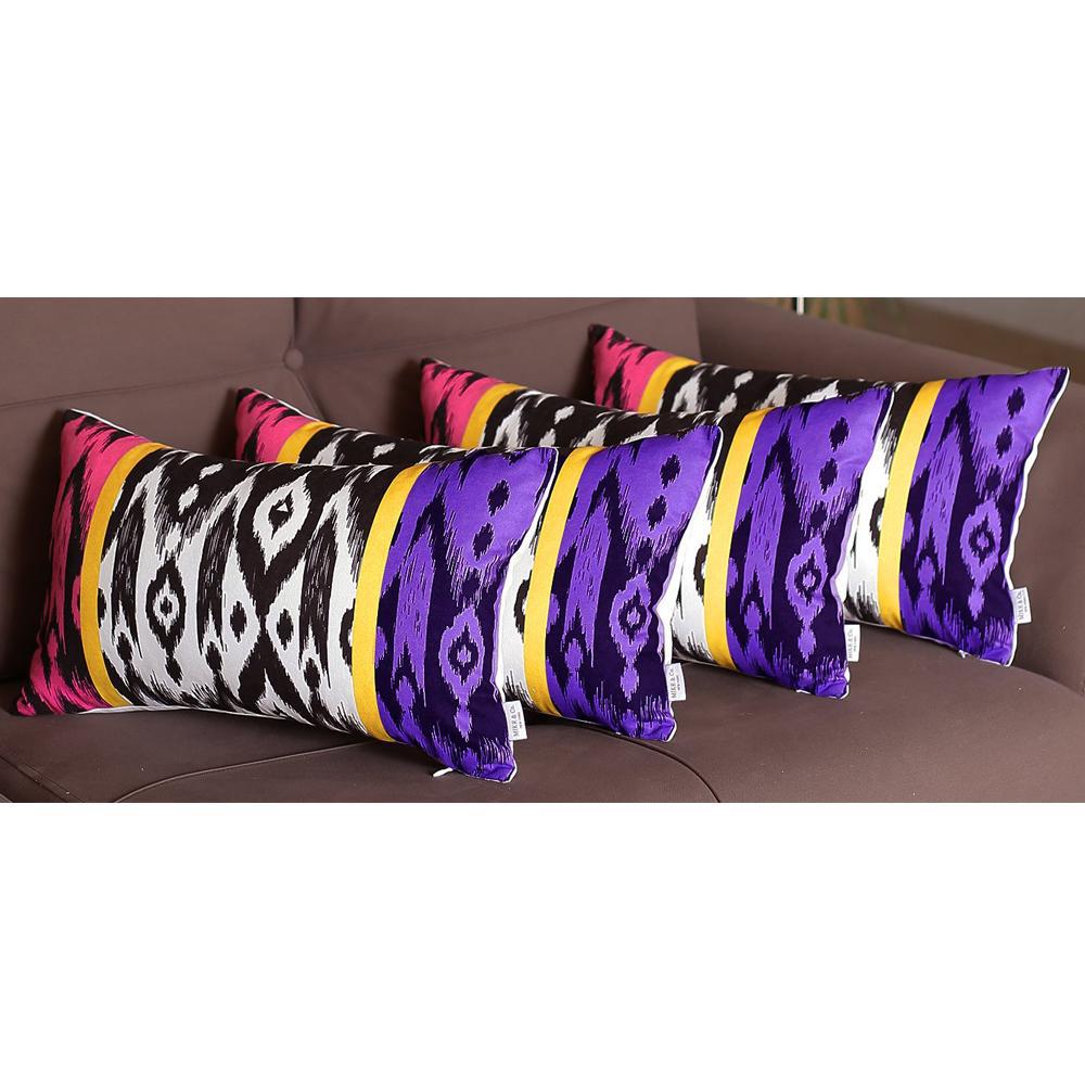 Set of 4 Purple and Pink Ikat Design Lumbar Pillow Covers - 376873. Picture 4