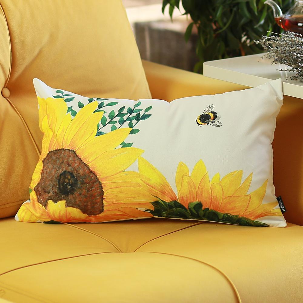 Set of 4 20" Sunflower Bee Lumbar Pillow Cover in Multicolor - 376875. Picture 2