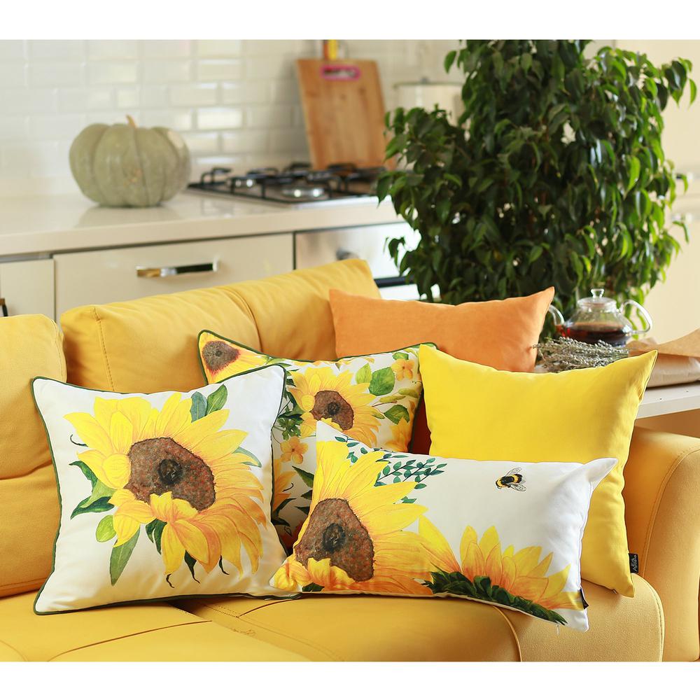 Set of 4 20" Sunflower Bee Lumbar Pillow Cover in Multicolor - 376875. Picture 4