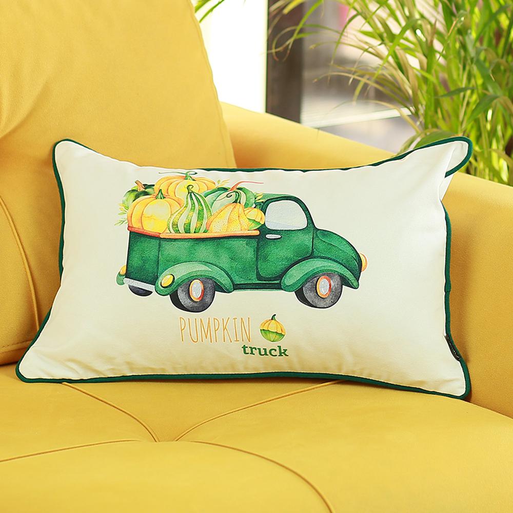 Set of 4 20" Pumpkin Truck Lumbar Pillow Cover in Multicolor - 376876. Picture 2
