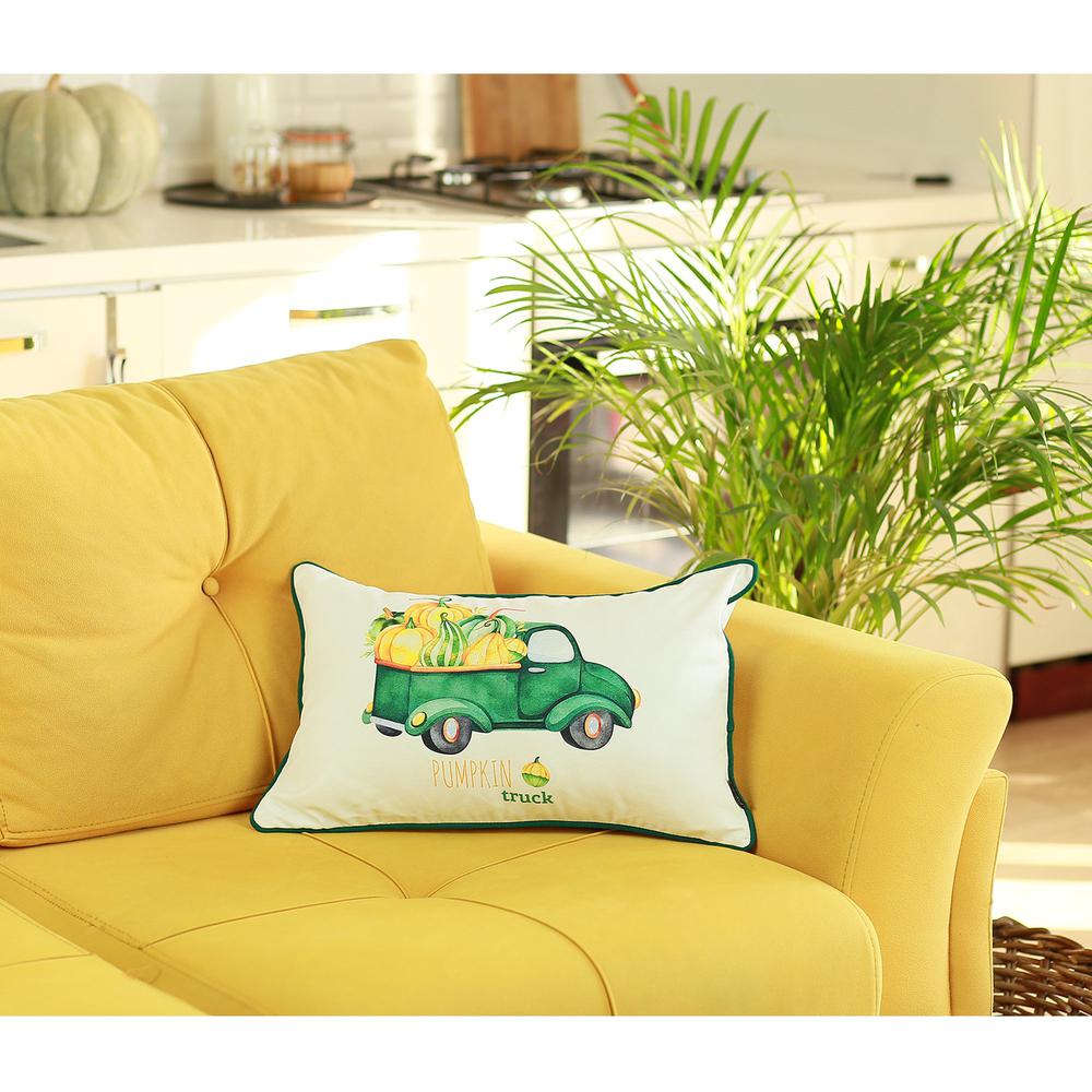 Set of 4 20" Pumpkin Truck Lumbar Pillow Cover in Multicolor - 376876. Picture 3