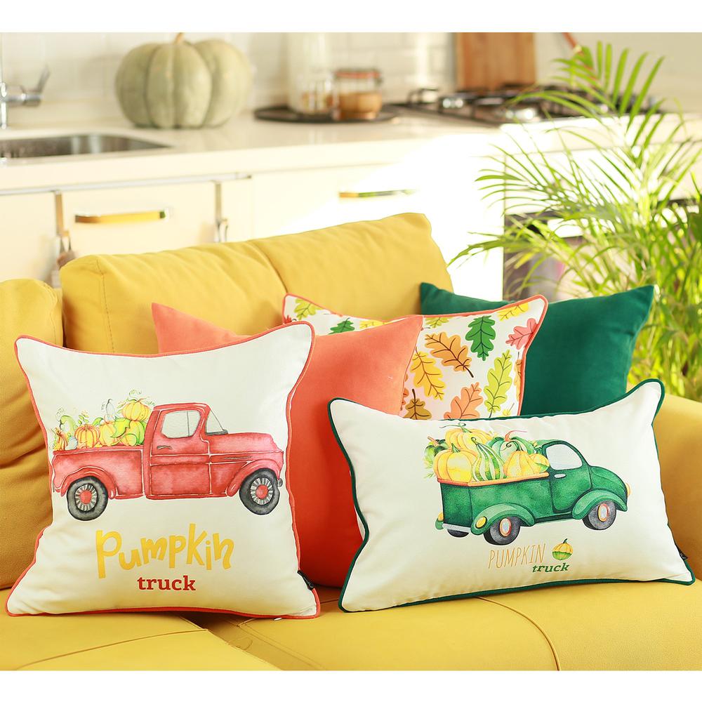 Set of 4 20" Pumpkin Truck Lumbar Pillow Cover in Multicolor - 376876. Picture 4