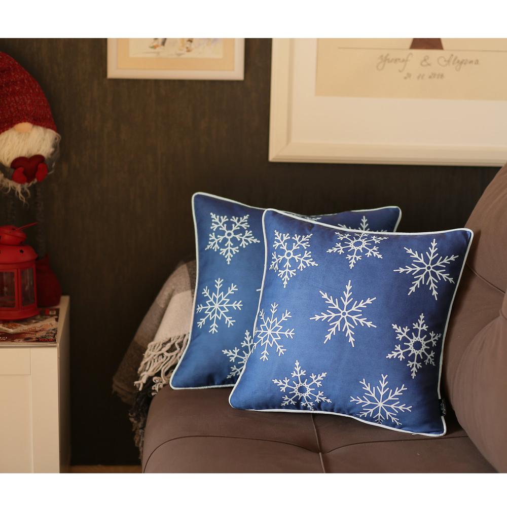 Set of 2 18" Christmas Snowflakes Throw Pillow Cover in Blue - 376885. Picture 1
